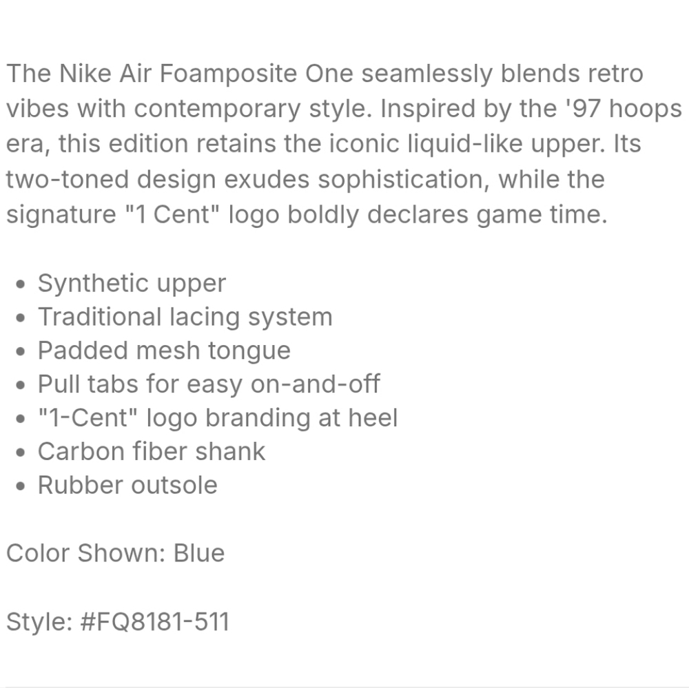 NWT Nike Men's Blue and Black Foamposite 1 Sneakers - Picture 8 of 9